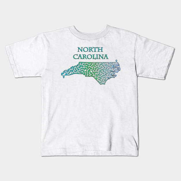 State of North Carolina Colorful Maze Kids T-Shirt by gorff